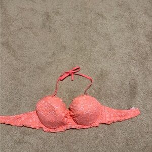 Lace Halter Bralette in Coral